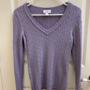 Ann Taylor Loft Purple Cable Knit V-Neck Sweater